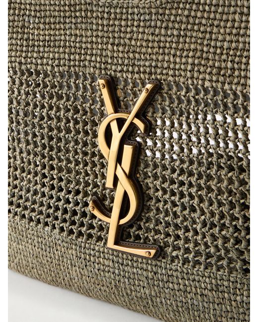 Saint Laurent Metallic Icare Maxi Leather-Trimmed Raffia Tote