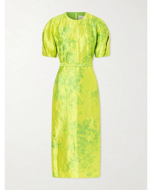 Erdem Green Printed Crinkled-Satin Midi Dress