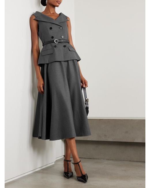 Self-Portrait Gray Belted Wool-Blend Midi Dress