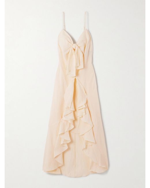 Johanna Ortiz Natural Zambra Tie-Detailed Ruffled Organic Linen Blouse