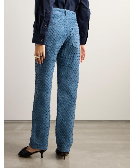 Bottega Veneta Blue Intrecciato Suede Straight-Leg Pants