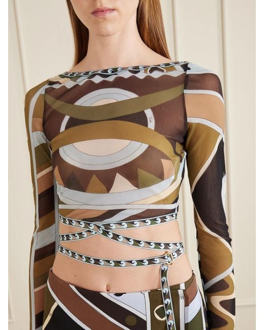 Emilio Pucci White Cropped Printed Tulle Top