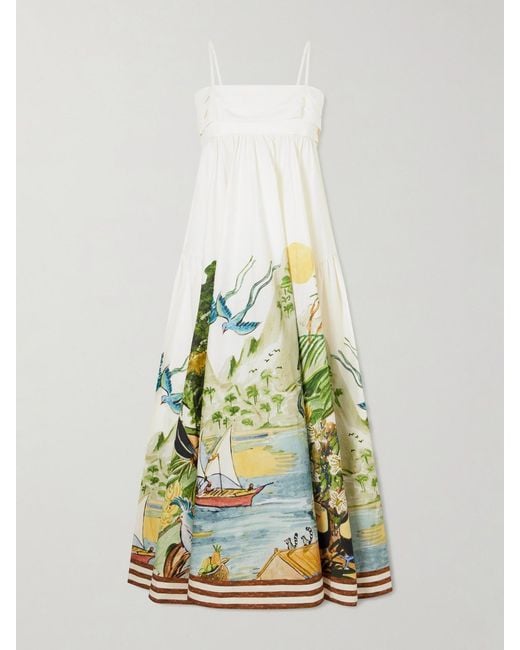 ALÉMAIS White Printed Organic Cotton Midi Dress