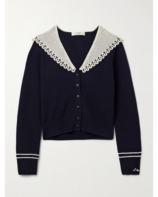 Sea Blue Marie Cardigan Aus Merinowolle Mit Besatz Aus Gehäkelter Baumwolle