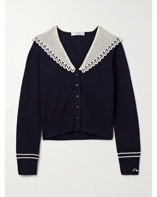 Sea Blue Marie Cardigan Aus Merinowolle Mit Besatz Aus Gehäkelter Baumwolle