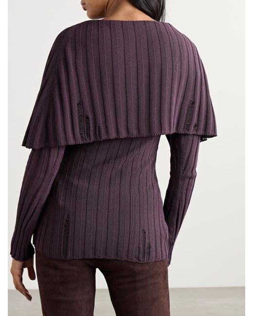 Cardigan En Coton Biologique Mélangé Côtelé Effet Vieilli Acne en coloris Purple