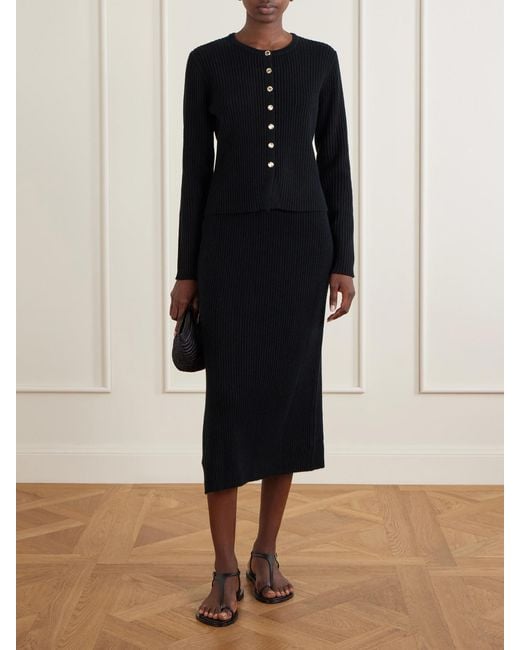 Allude Blue Wool And Cashmere-Blend Ribbed Cardigan