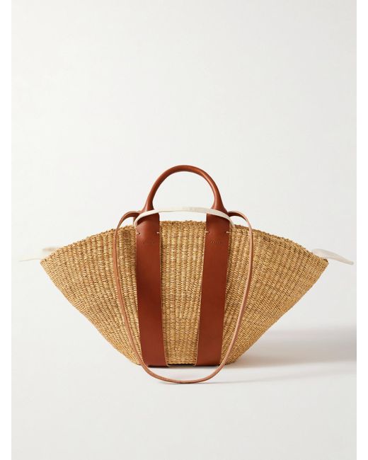 Muuñ Brown Sophie Leather-Trimmed Woven Straw Tote