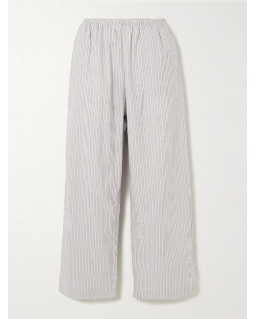 Deiji Studios White Ease Pyjama-Hose Aus Gestreifter Biobaumwollpopeline