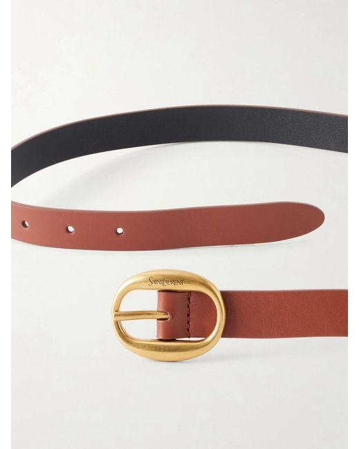 Saint Laurent Brown Logo-Engraved Leather Belt