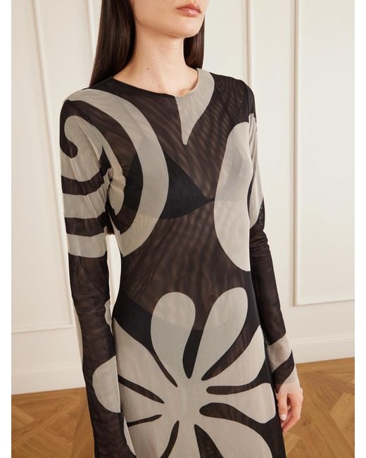Cala De La Cruz White Tania Printed Mesh Midi Dress