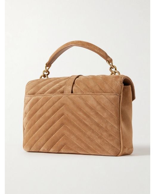 Saint Laurent Brown College Medium Chain Quilted Suede Shoulder Bag
