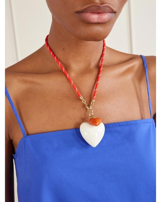 Roxanne Assoulin White The Mini Puffy Heart-Tone, Enamel And Cord Necklace