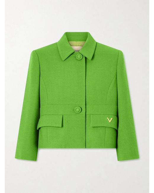 Valentino Garavani Green Cropped Wool-Crepe Jacket
