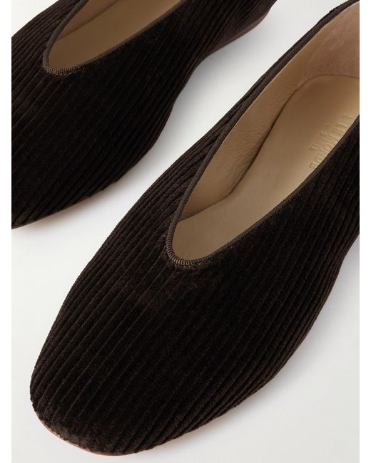 Le Monde Beryl Brown Regency Grosgrain-Trimmed Corduroy Ballet Flats