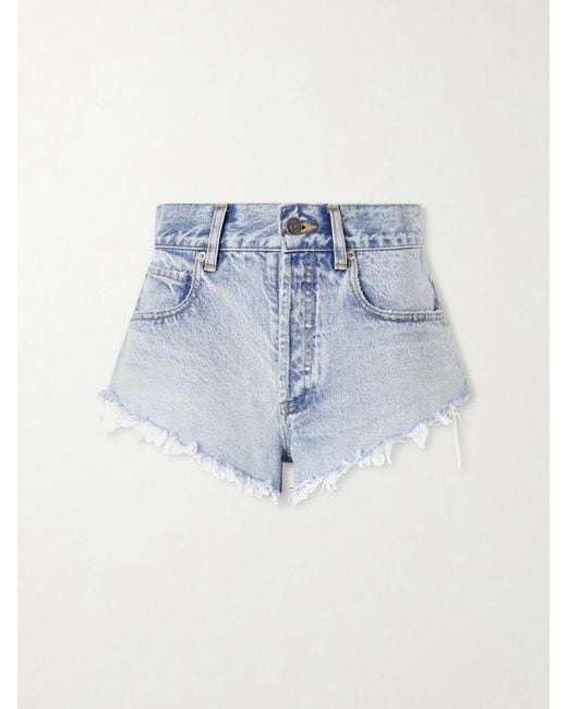 Balenciaga Blue Frayed Denim Shorts