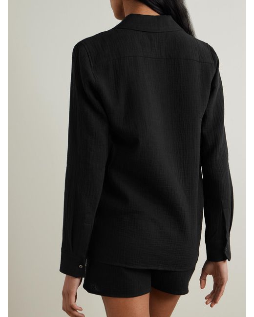 ÉTERNE Black Constance Embellished Cotton-Gauze Shirt