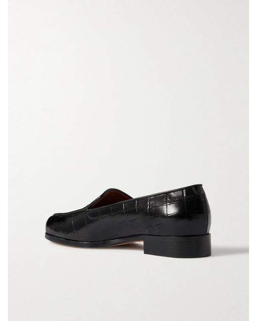 Emme Parsons Black Danielle Croc-Effect Patent-Leather Loafers