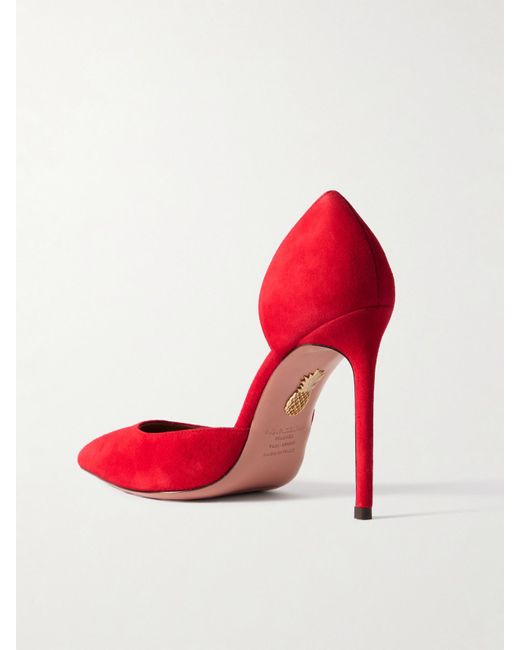 Aquazzura Red Very Bow Tie 105 Suede Point-Toe Pumps
