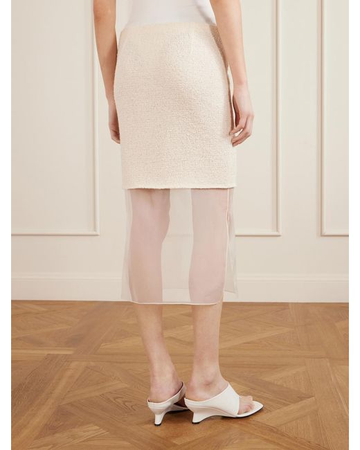 Khaite Natural Sybil Layered Cotton-Blend Bouclé And Organza Midi Skirt