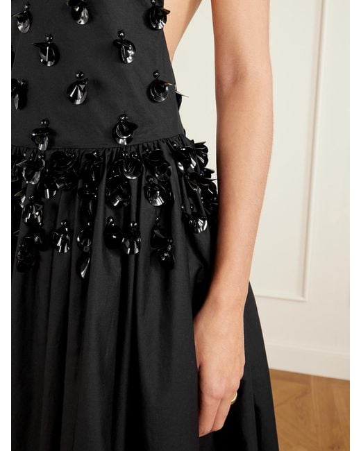 DIOTIMA Black Open-Back Embellished Pleated Cotton-Poplin Halterneck Midi Dress