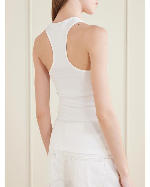 Stella McCartney White Hot Fix Crystal-Embellished Printed Ribbed Stretch-Cotton Tank