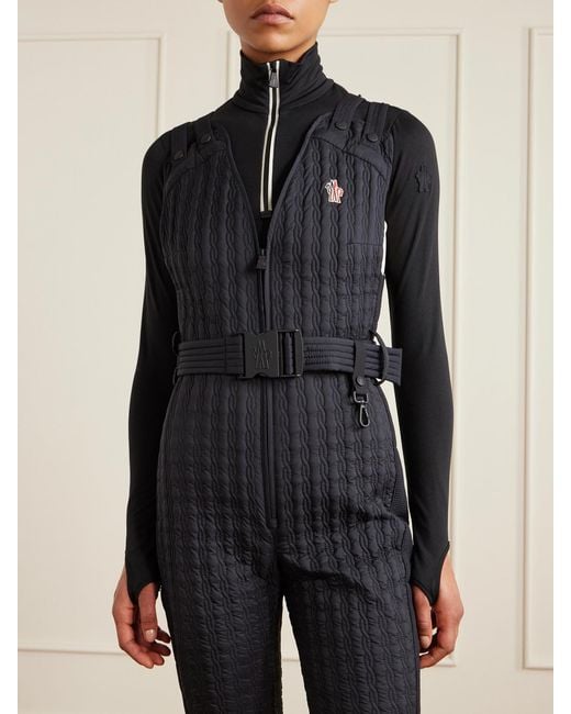 Moncler Blue Gesteppter Skianzug Mit Daunenfüllung, Applikation Und Gürtel