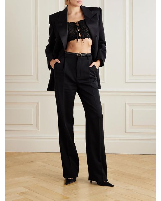 Saint Laurent Black Verkürztes Oberteil Aus Lochstrick