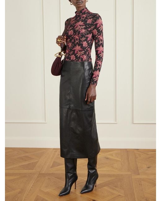 Ulla Johnson Red Aurelia Floral-Print Stretch-Jersey Turtleneck Top