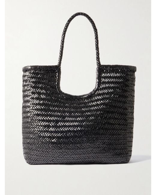 Dragon Diffusion Black Ns Diagonal Triple Jump Woven Leather Tote