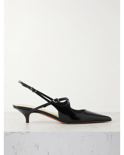 Proenza Schouler Black Slash Patent-Leather Slingback Pumps
