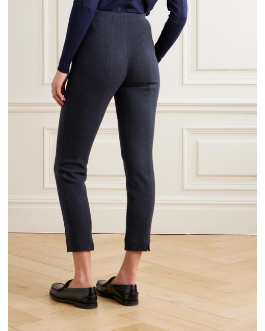 Loro Piana Blue Cropped Pleated Cashmere-Blend Skinny Pants