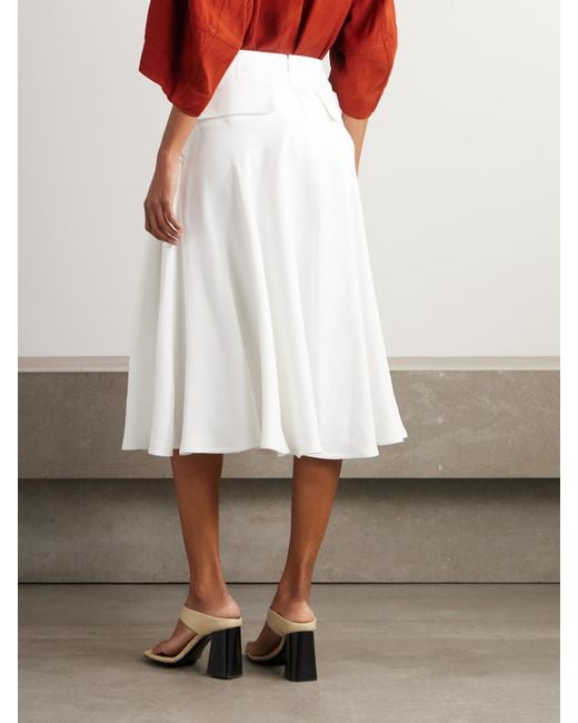 Bottega Veneta White Pleated Twill Midi Skirt