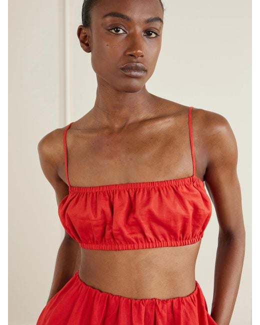 Staud Red Fiore Linen Top