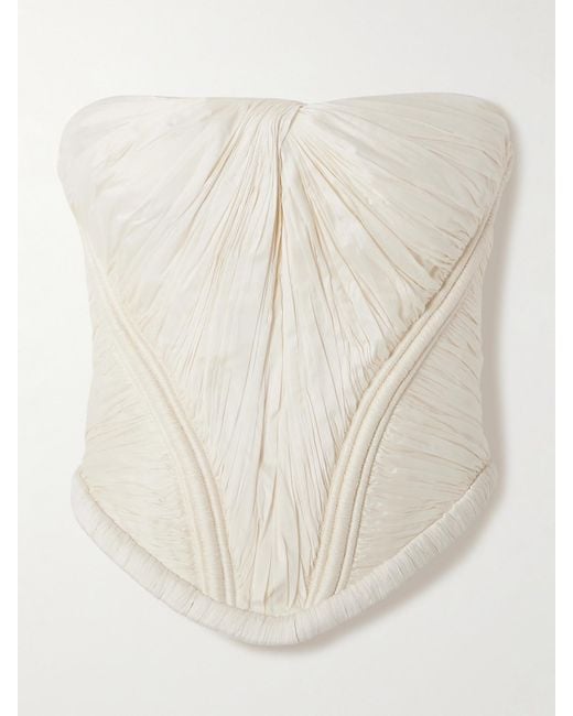 Danielle Frankel Natural Priscilla Strapless Gathered Taffeta Bustier Top