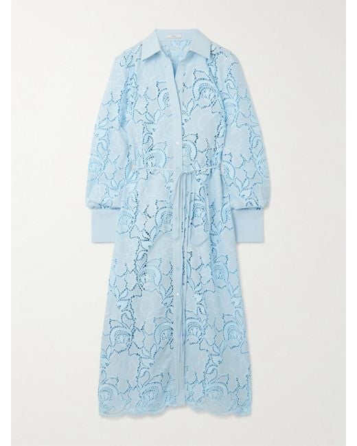 Robe-Chemise Midi En Popeline De Coton À Broderie Anglaise Et À Ceinture Erdem en coloris Blue