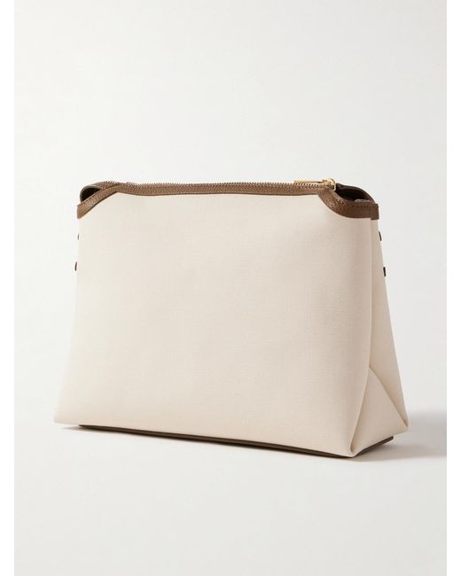 Khaite Natural Lina Medium Textured Leather-Trimmed Canvas Shoulder Bag