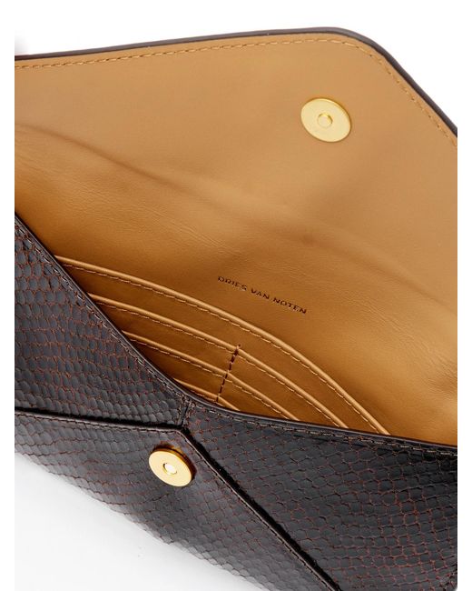 Dries Van Noten Black Mittelgroße Clutch Aus Leder Mit Schlangeneffekt