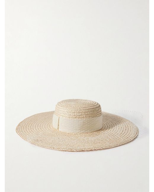 Eugenia Kim Natural Ingrid Grosgrain And Fishnet-Trimmed Straw Hat