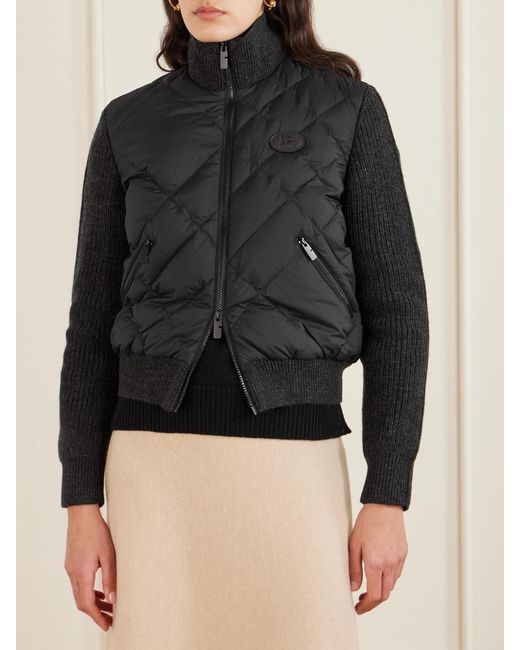 Burberry Black Ribbed Wool-Blend Paneled Padded Shell Down Jacket