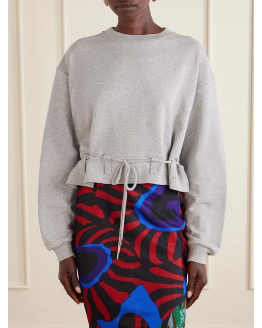 Dries Van Noten Gray Ruffled Cotton-Jersey Sweatshirt
