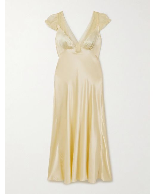 Doen Metallic Corelia Tulle-Trimmed Silk-Satin Midi Dress