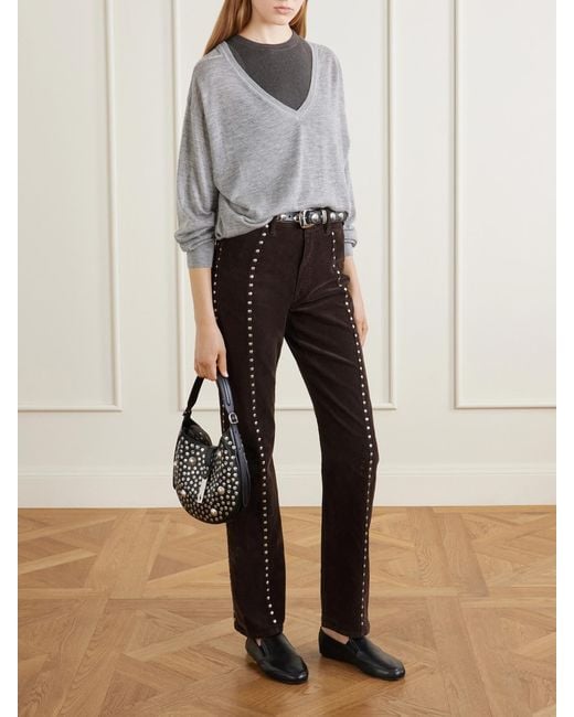 Polo Ralph Lauren Brown Studded Stretch-Cotton Corduroy Flared Pants