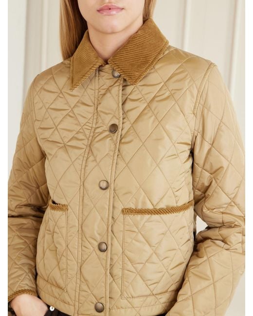 Burberry Natural Cropped Corduroy-Trimmed Quilted Shell Jacket