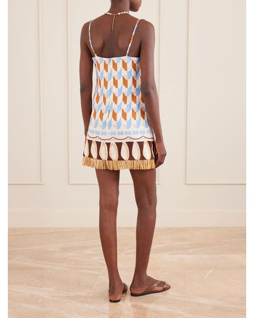Cara Cara White Valencia Printed Fringed Linen Mini Dress