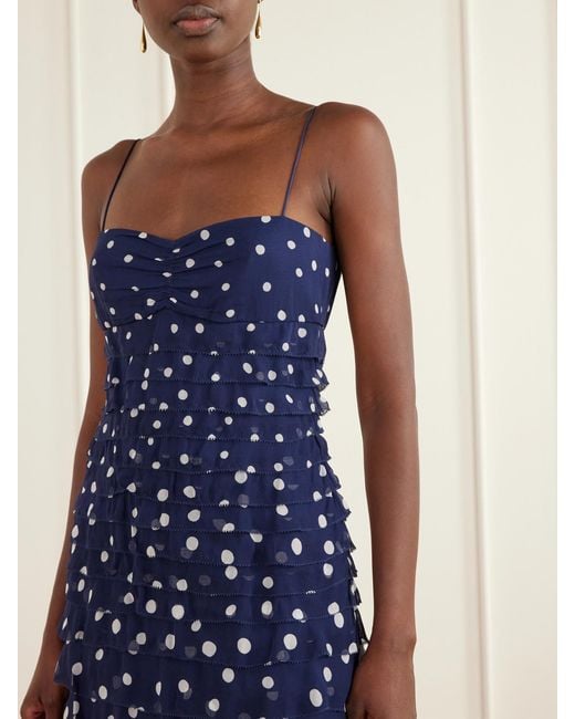 Saloni Blue Niki Polka-Dot Chiffon Gown