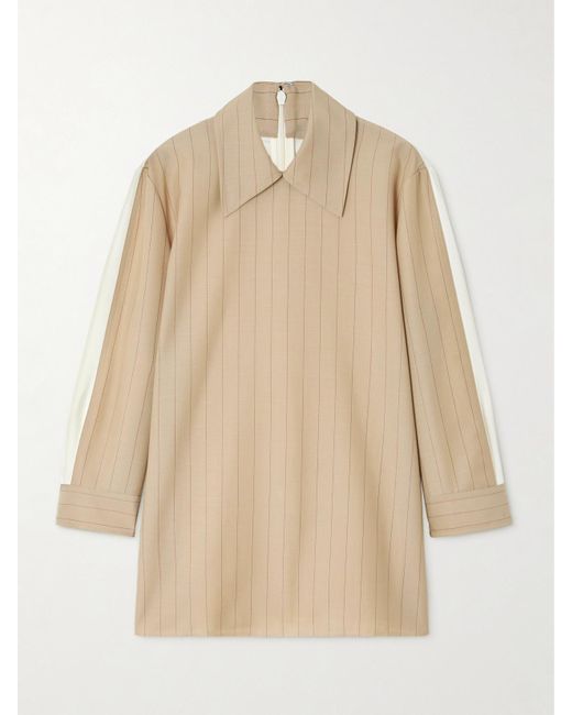 Jil Sander Natural Bluse Aus Einer Woll-Mohairmischung Mit Nadelstreifen