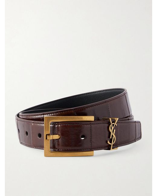 Saint Laurent Red Cassandre Croc-Effect Leather Belt