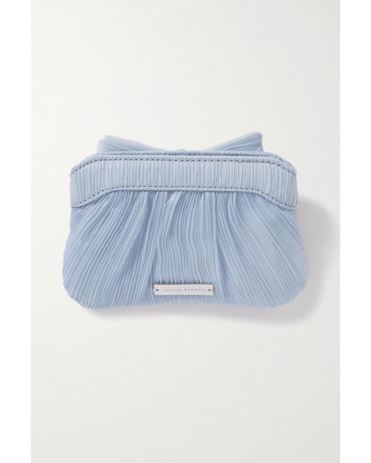 Loeffler Randall Blue Rochelle Bow-Embellished Plissé-Organza Clutch