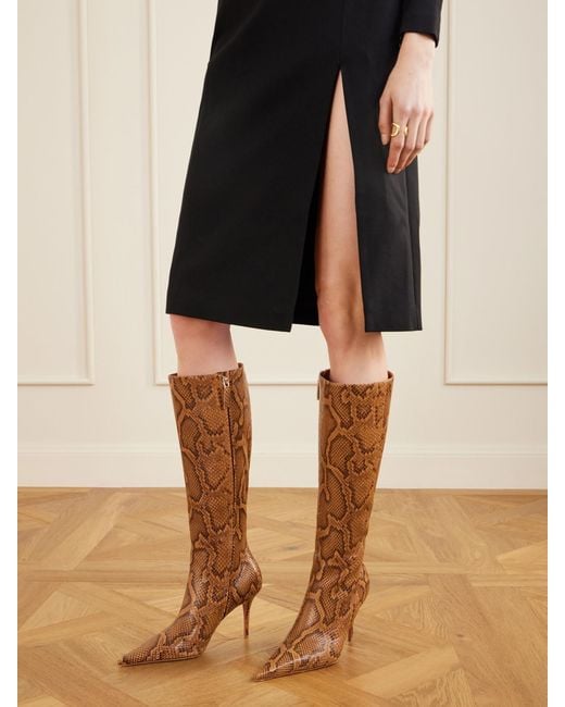AMINA MUADDI Brown Barbara Snake-Effect Knee Boots